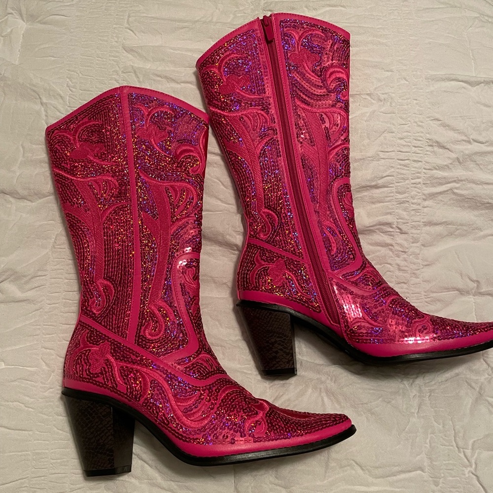 Hot pink sequin cowgirl boots. Never worn.